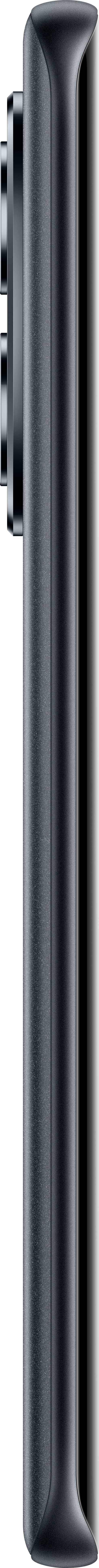 Seitenansicht eines dunkelgrauen Smartphones. Die Seite zeigt Kameramodul und schlankes, geschwungenes Design.