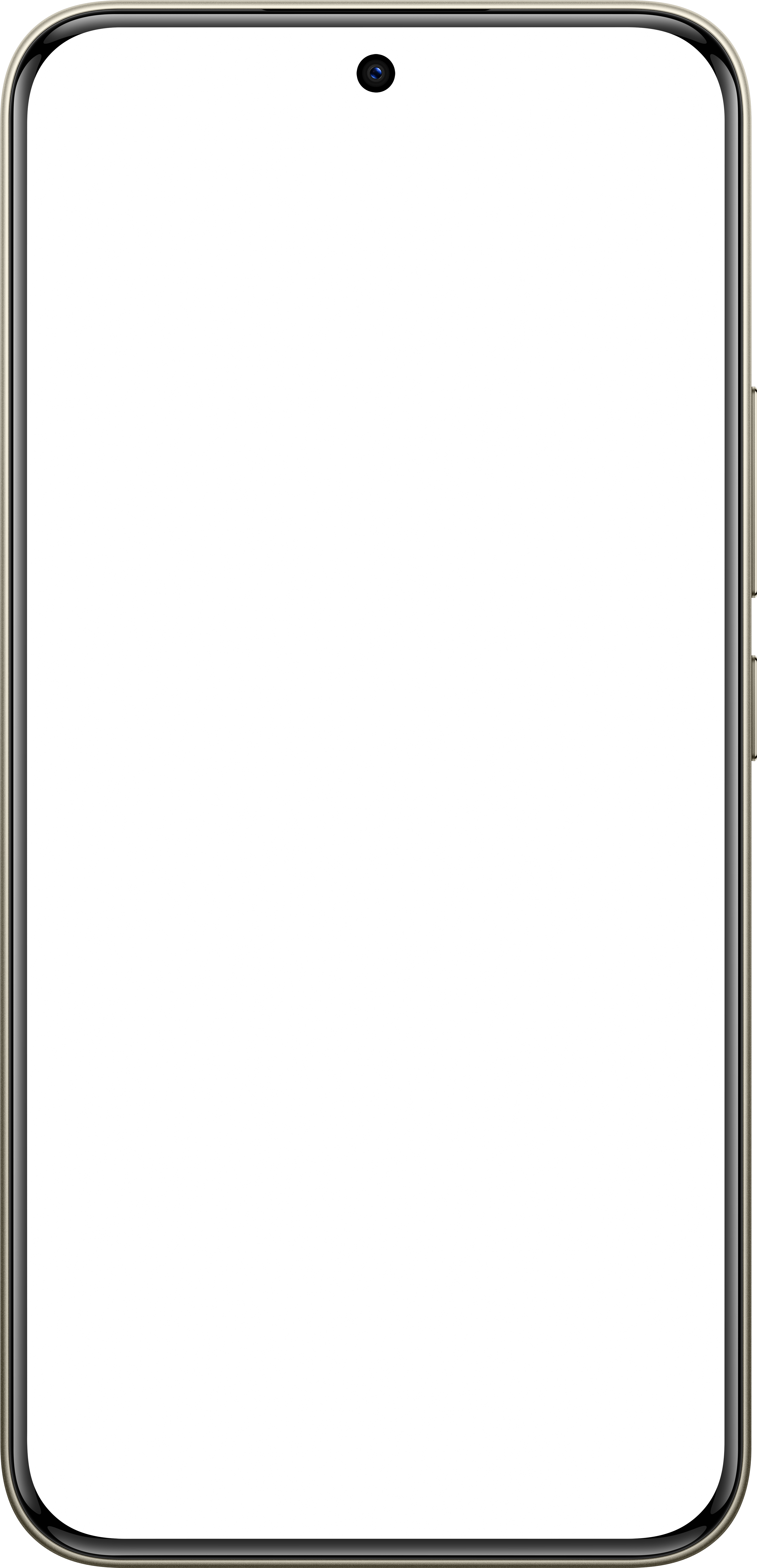 Ein Smartphone mit weißem Bildschirm wird angezeigt. Das Telefon hat oben eine schwarze Kamera. Die Ränder sind silberfarben.