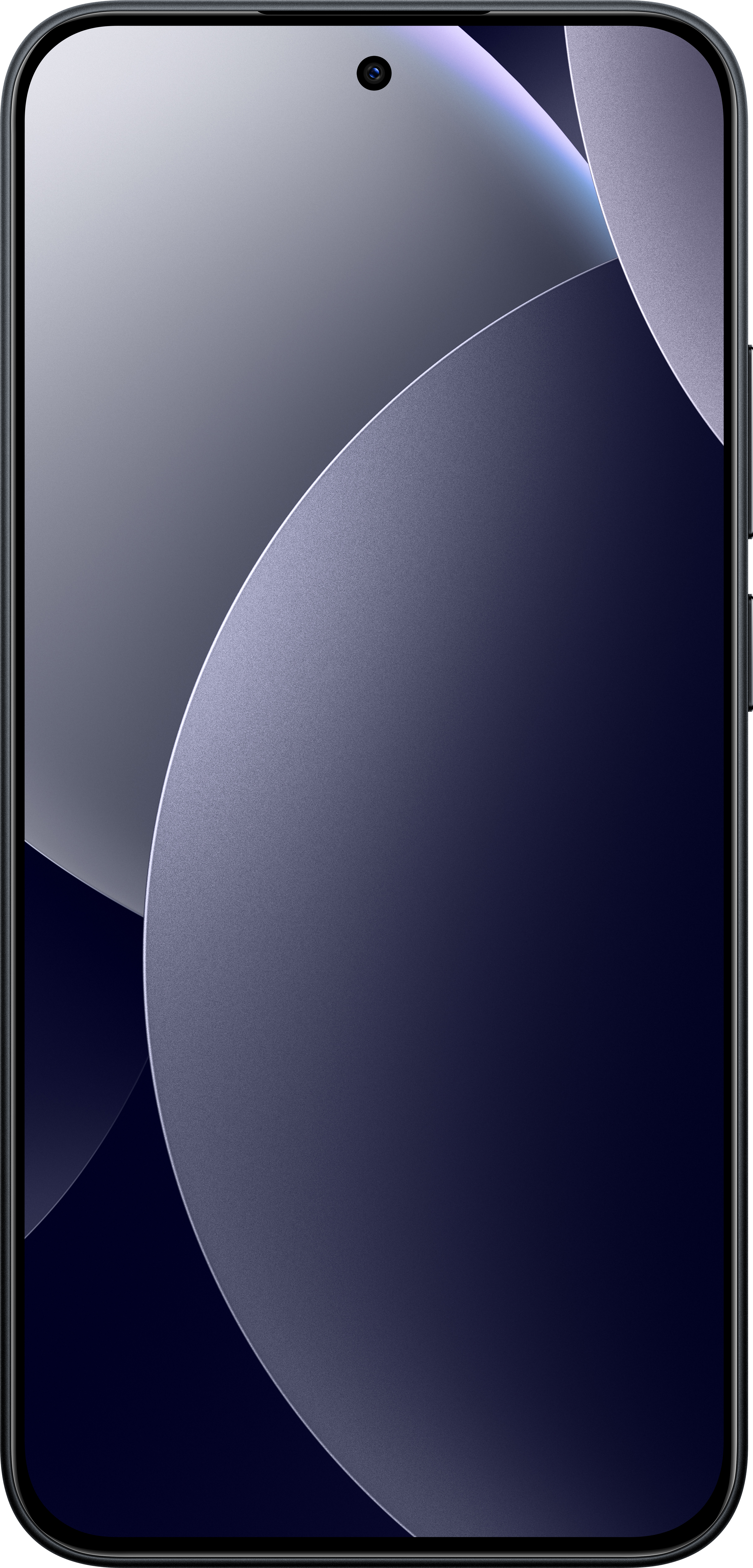 Smartphone-Bildschirm mit Farbverlauf von Dunkelblau und Grau mit runder Kamera.