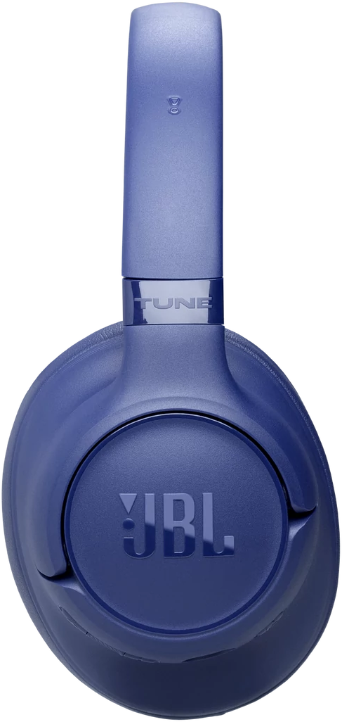 Kék JBL Tune 760NC fejhallgató fekete háttér előtt. A JBL logója látható a fülkagylón.