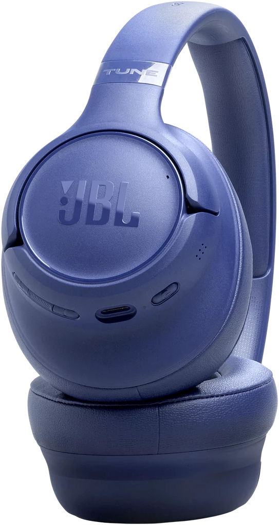 Kék JBL Tune 7 fejhallgató. A fülkagylók és a fejpánt láthatók. A logó a bal oldali fülkagylón található.