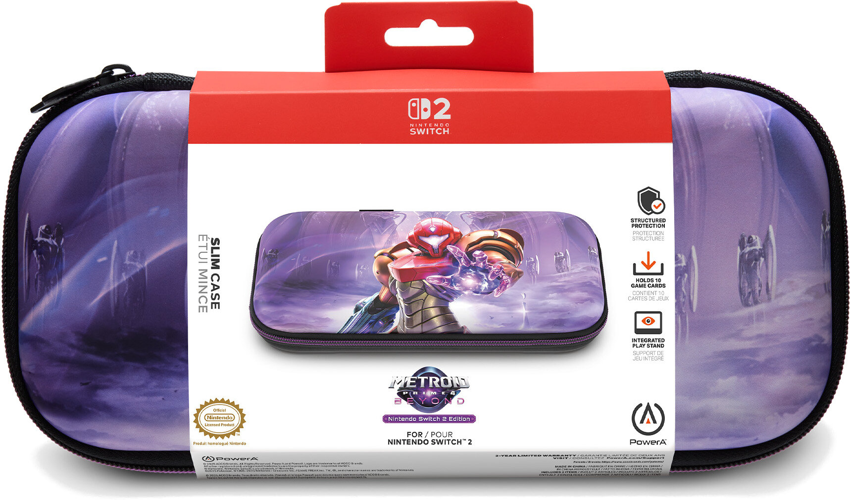 Etui Nintendo Switch Metroid Prime 4. Czarne etui z wizerunkiem Samus Aran w czerwonej zbroi na przodzie.