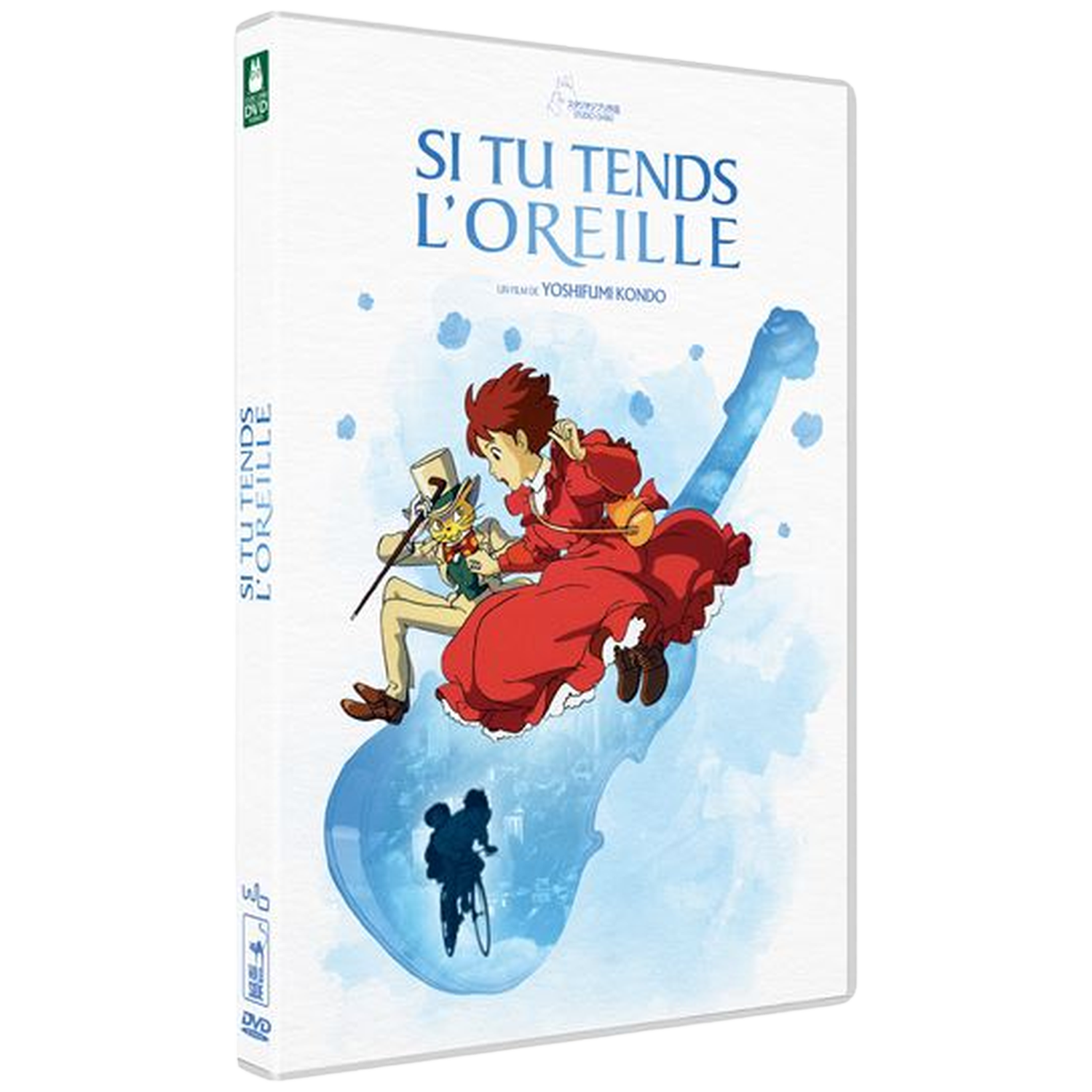 DVD-omslag. Een vrouw in rood en een katachtig figuur staan op een blauwe gitaarvorm. Titel: Si Tu Tends L'Oreille.