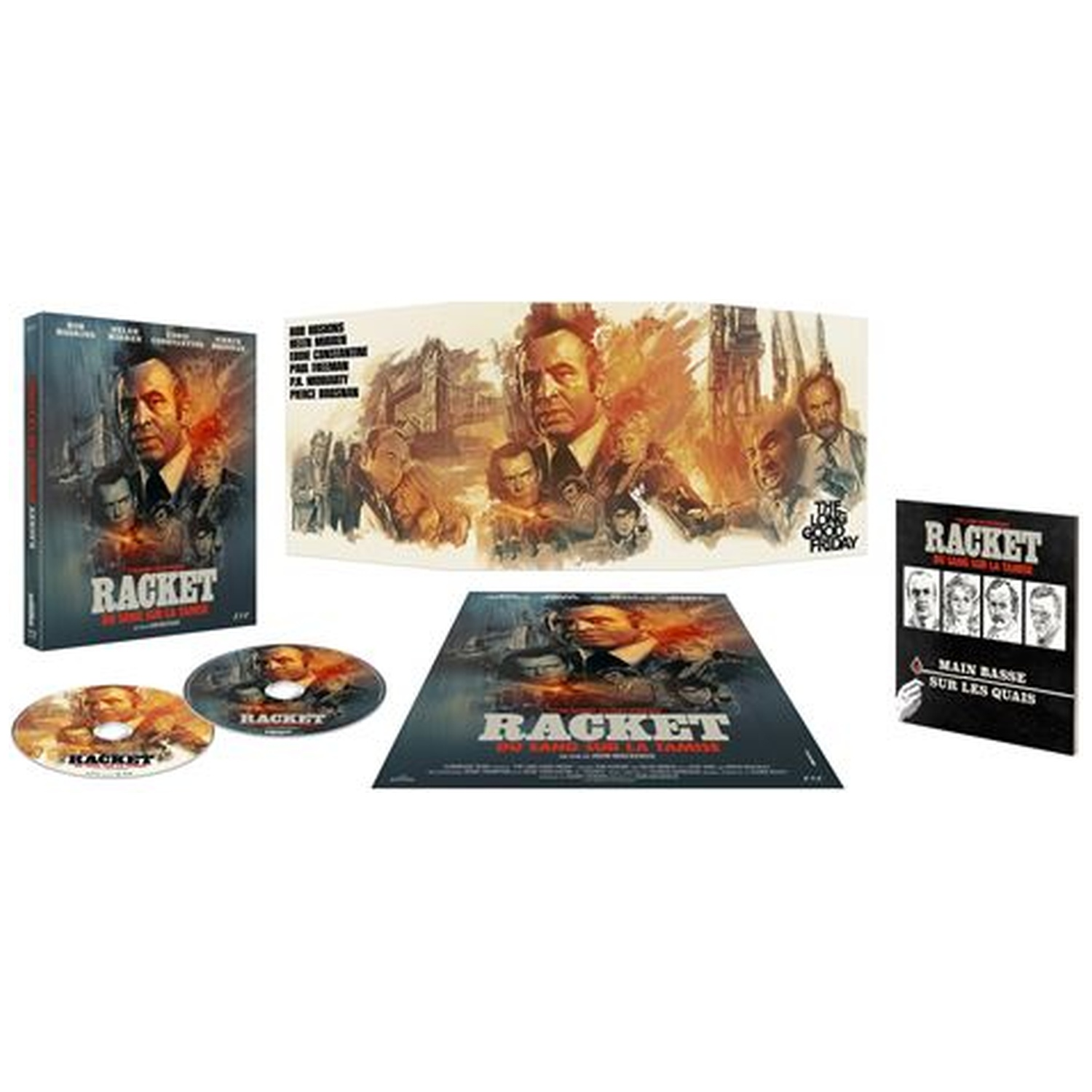 The Long Good Friday DVD set. Includes a case, poster, booklet, and two discs. The artwork features images of the film's actors.