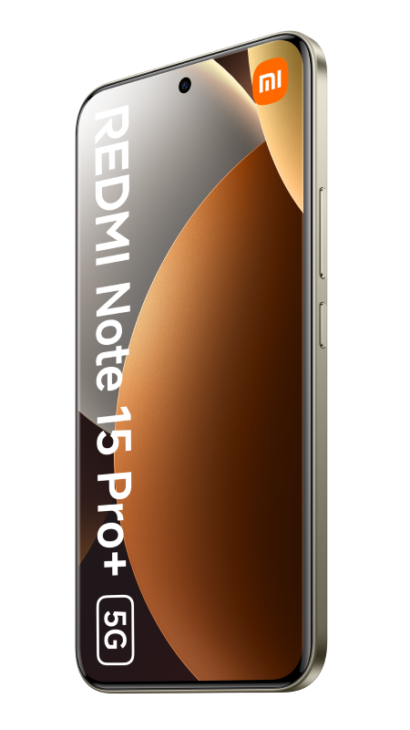 Wyświetlany jest smartfon Redmi Note 15 Pro+ w kolorze złotym. Ma logo 5G i logo Xiaomi.