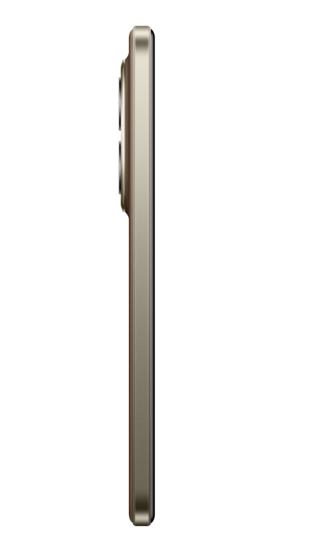 Widok z boku smartfona. Ma złoty kolor ramy i czarne tło. Widoczne są obiektywy aparatu.