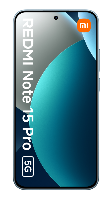 Smartfon Redmi Note 15 Pro 5G. Ekran wyświetla turkusowo-szary gradient. Widoczne logo Xiaomi.