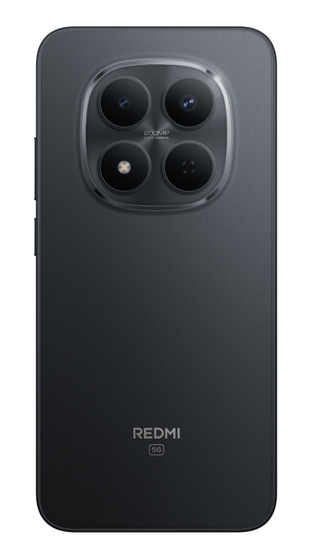 Czarny tył smartfona z czterema obiektywami. Logo Redmi i znak 5G na dole.