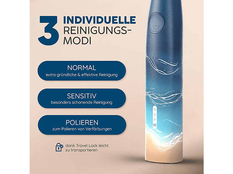 happybrush ECO VIBE 3 Starterkit mit 4 Aufsteckbürsten Blau — Foto 2 von 4