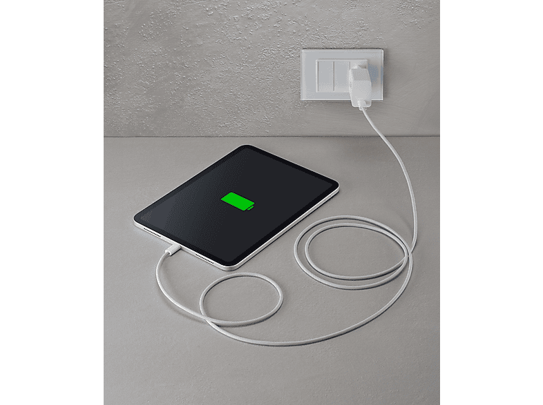 CELLULAR LINE Flexforce Silikon ummanteltes USB-C zu USB-C, Ladekabel, 2 m, Weiß