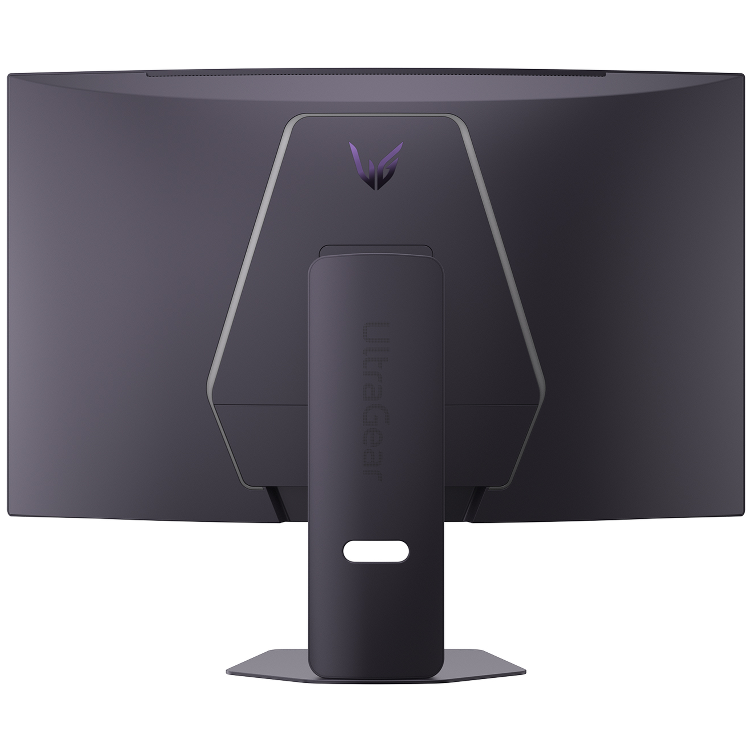 The back of a dark gray computer monitor. The stand is attached. The brand name and logo are visible. It is on a white background.