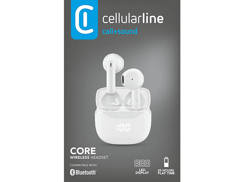 CELLULAR LINE Core, mit Ladehülle und LED-Anzeige, In-ear Kopfhörer Bluetooth Weiß