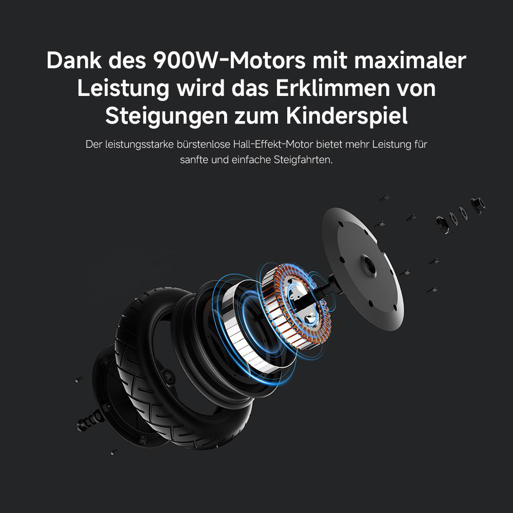 Explosionszeichnung eines Rollermotors. Der Motor ist silber und braun, mit Reifen und anderen Komponenten.