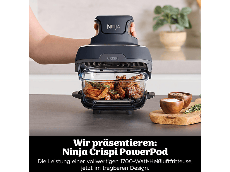 NINJA FN101EUGY CRISPi 4-in-1 Tragbare Glas-Heißluftfritteuse Cyber Space, Heißluftfritteuse