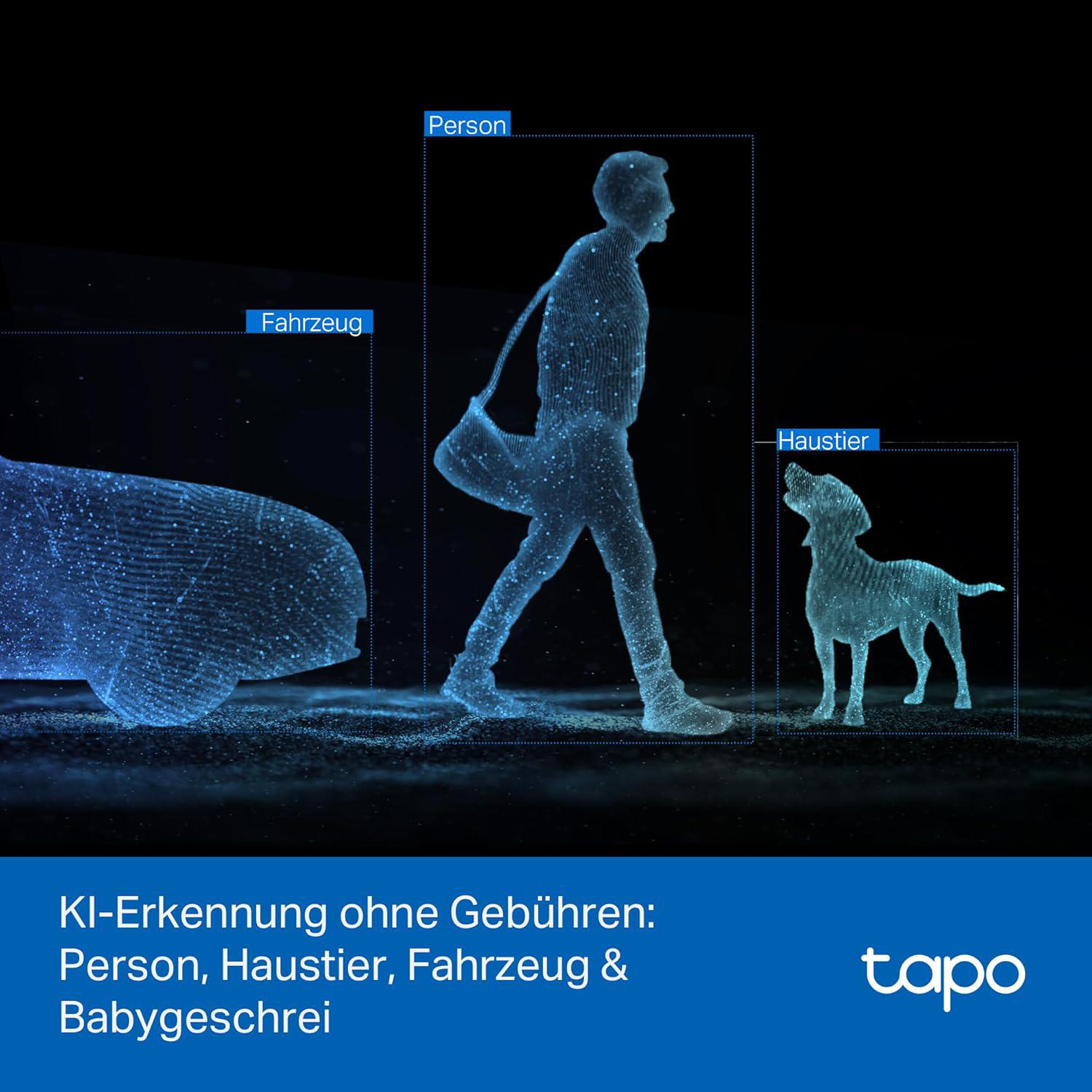 Das Bild zeigt eine Person, ein Auto und einen Hund in digitaler Form. Die Szene ist vor einem dunkelblauen Hintergrund.