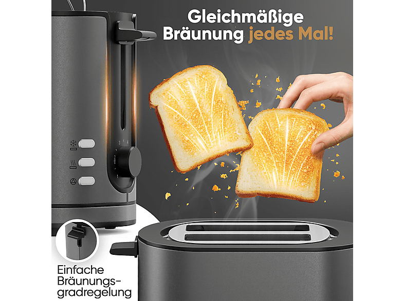 Profi Cook PC-TA 1291 Toaster (Graphit, 950 Watt, Schlitze: 2) — Foto 2 von 5