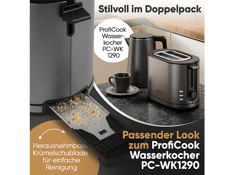 Profi Cook PC-TA 1291 Toaster (Graphit, 950 Watt, Schlitze: 2) — Foto 5 von 5