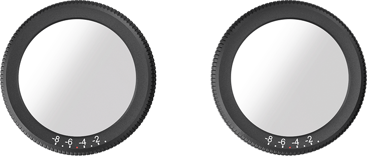 Zwei kreisförmige Filter mit schwarzen Rändern und weißen Zentren. Die Zahlen -8 bis -2 befinden sich auf den Rändern. Schwarzer Hintergrund.