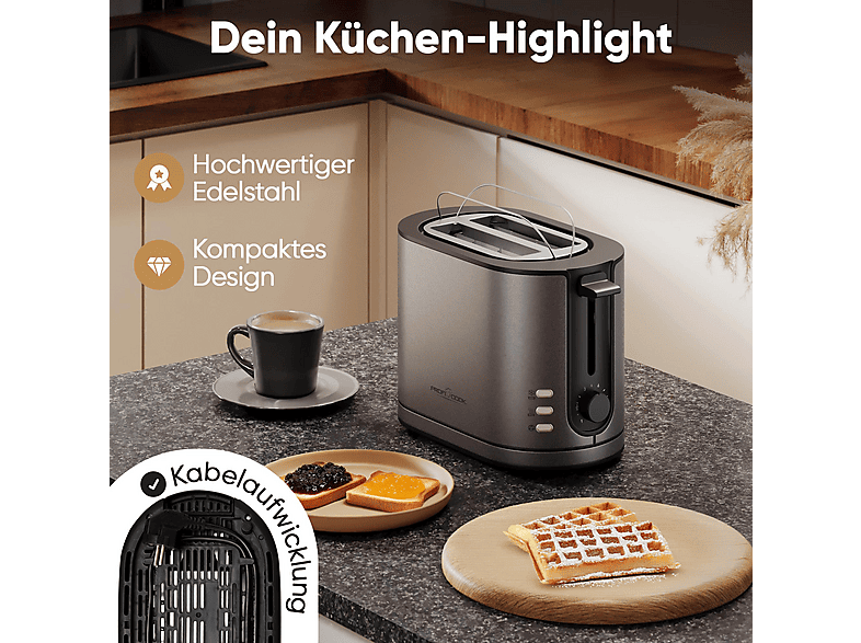 Profi Cook PC-TA 1291 Toaster (Graphit, 950 Watt, Schlitze: 2) — Foto 4 von 5