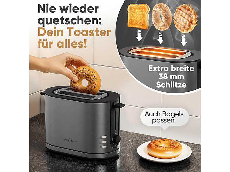 Profi Cook PC-TA 1291 Toaster (Graphit, 950 Watt, Schlitze: 2) — Foto 3 von 5