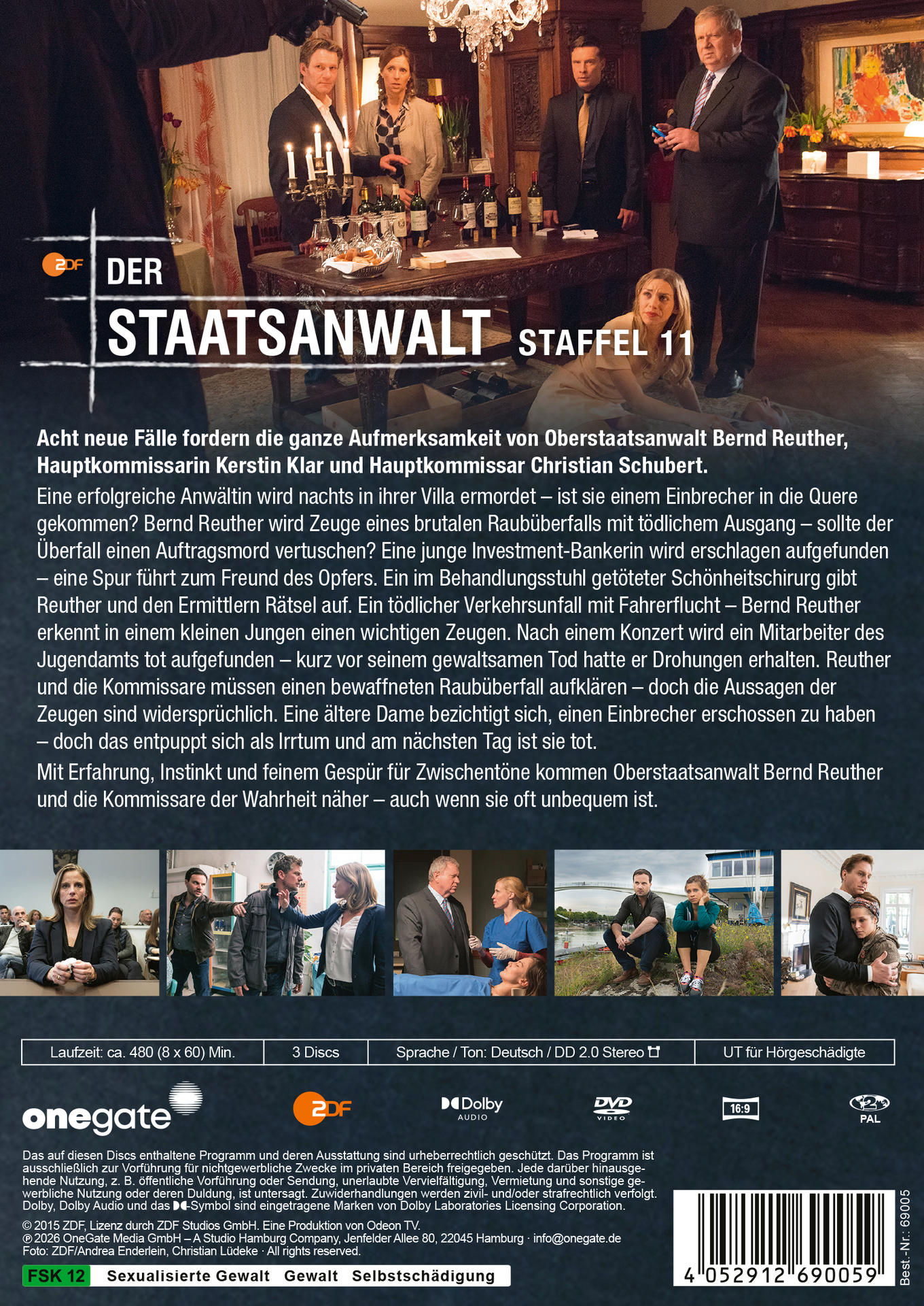 DVD-Cover mit einer Gruppe von Personen in einem Gerichtssaal. Text: Der Staatsanwalt Staffel 11.