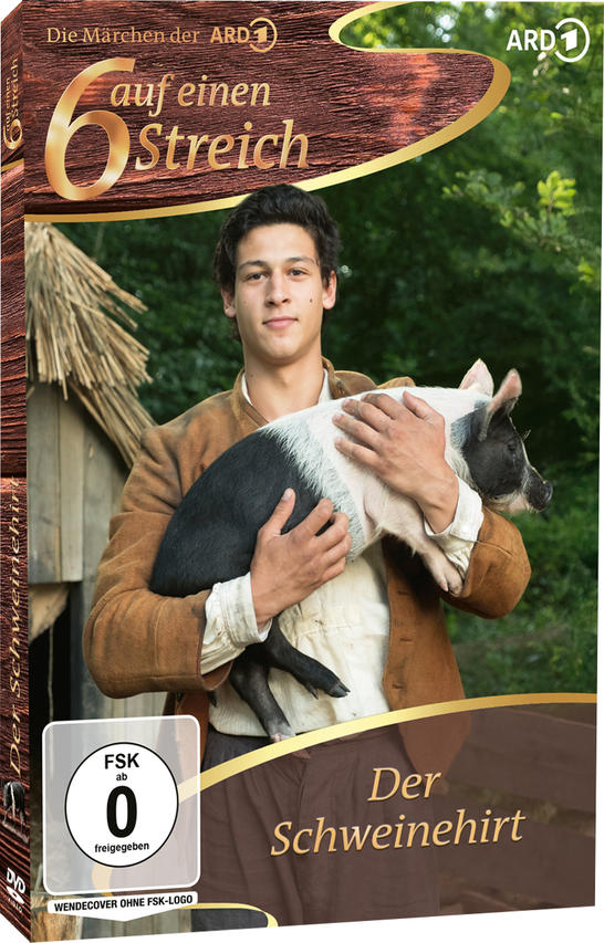 Ein junger Mann hält ein schwarz-weißes Ferkel. Das DVD-Cover zeigt den Titel und das ARD-Logo. Der Hintergrund ist ein grüner Wald.