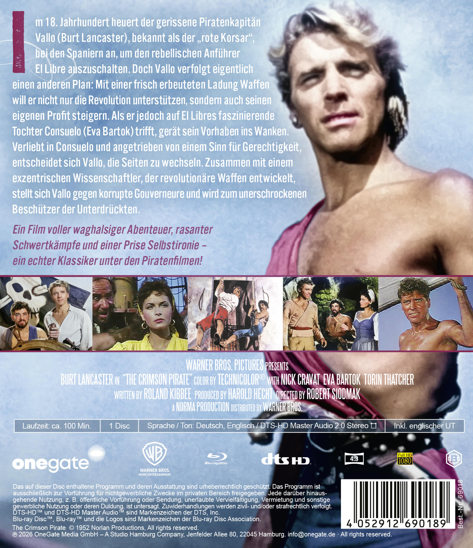 Filmposter mit Burt Lancaster. Er ist oben ohne und blickt ernst. Text auf Deutsch beschreibt die Handlung.