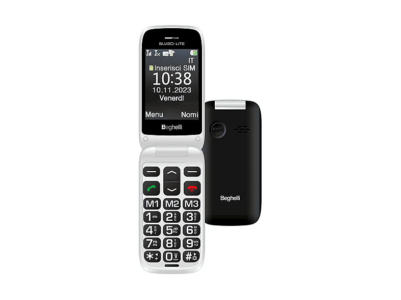 CELLULARE BEGHELLI Phone SLV20N LITE ECODESIGN Nero, per anziani, tasti grandi, tasto di chiamata rapida soccorso, a conchiglia