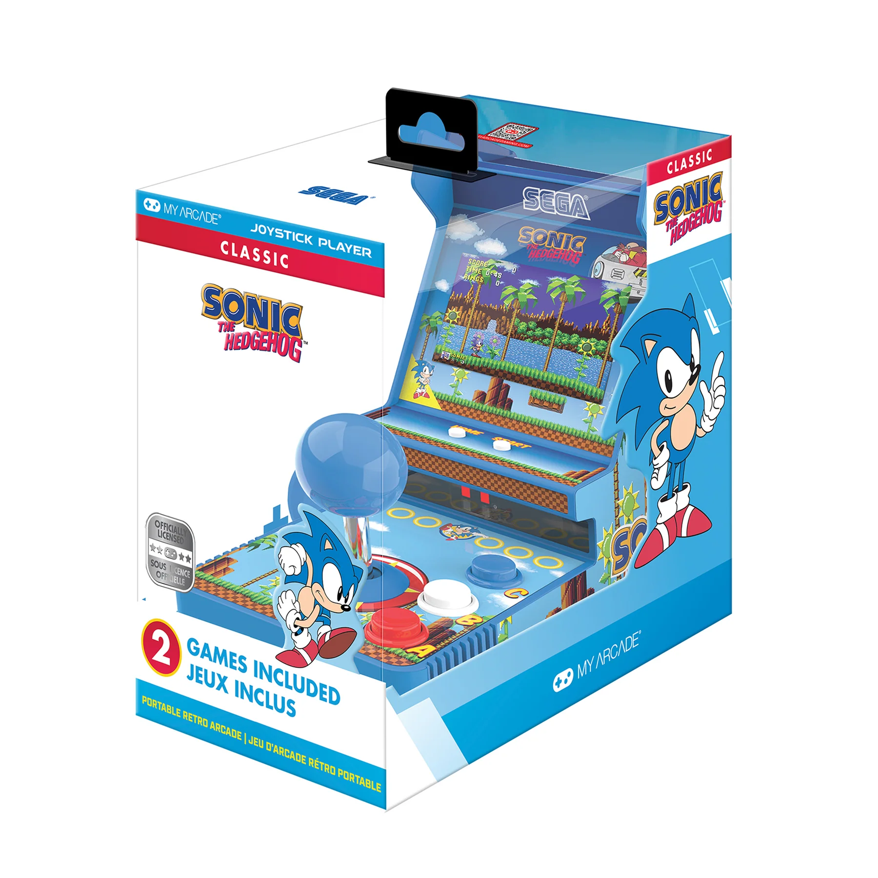 Joystick My Arcade en caja con el juego Sonic the Hedgehog. Cuenta con joystick, botones y pantalla de juego. Incluye el juego.