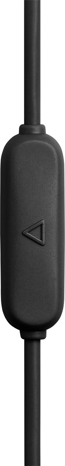 Câble audio noir avec module de commande. Le module a un bouton triangle.