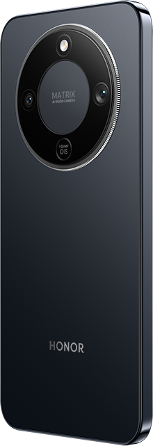 Sötétkék Honor telefon hátlapja. Kerek kamera modul három lencsével és 'MATRIX AI VISION CAMERA' felirattal. 'HONOR' logó alul.
