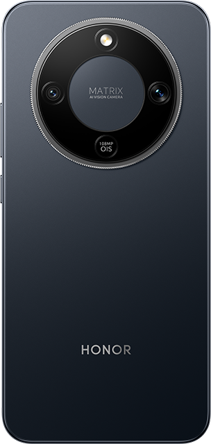 Sötétkék Honor telefon hátlapja. Nagy kameramodul több lencsével, a szöveg: 'Matrix AI Vision Camera' és 'Honor' alul.