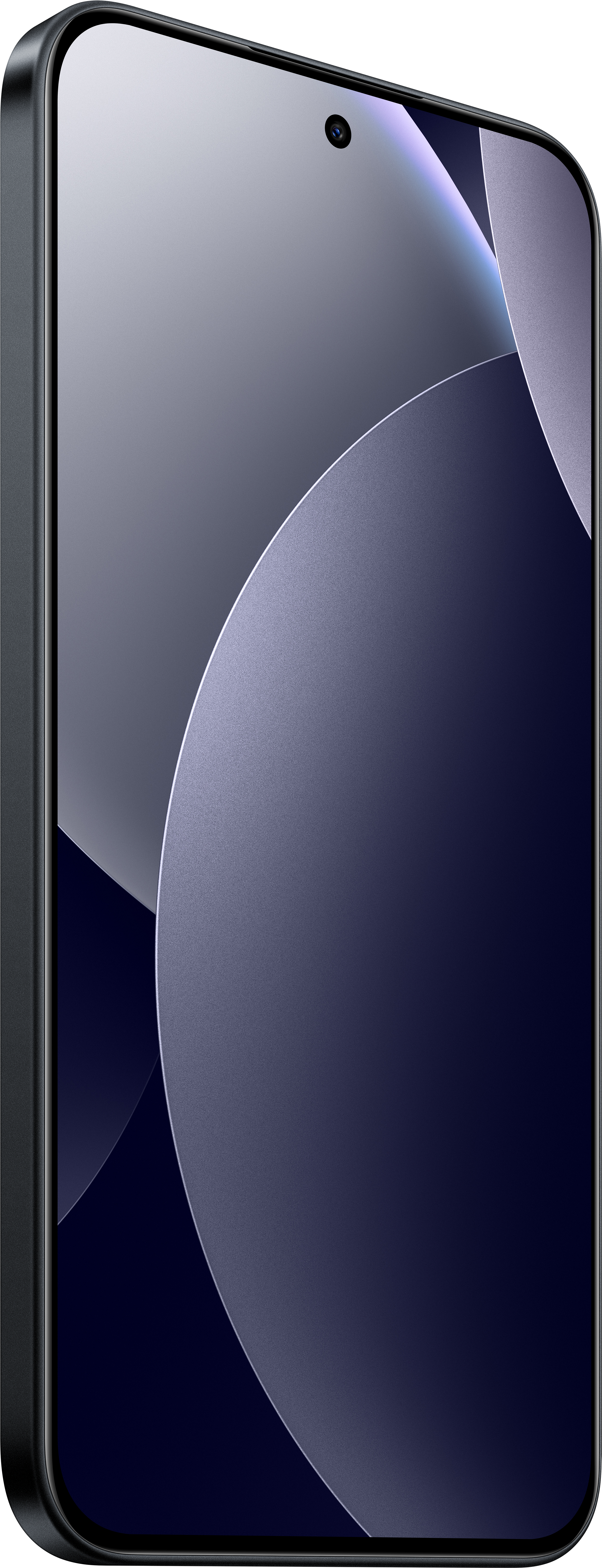 Uno smartphone con cornice nera e display sfumato blu scuro. Fotocamera visibile in alto al centro.