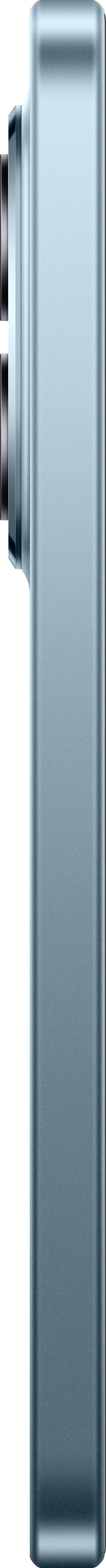 Nahaufnahme eines blauen rechteckigen Geräts mit Linse. Der Hintergrund ist schwarz.