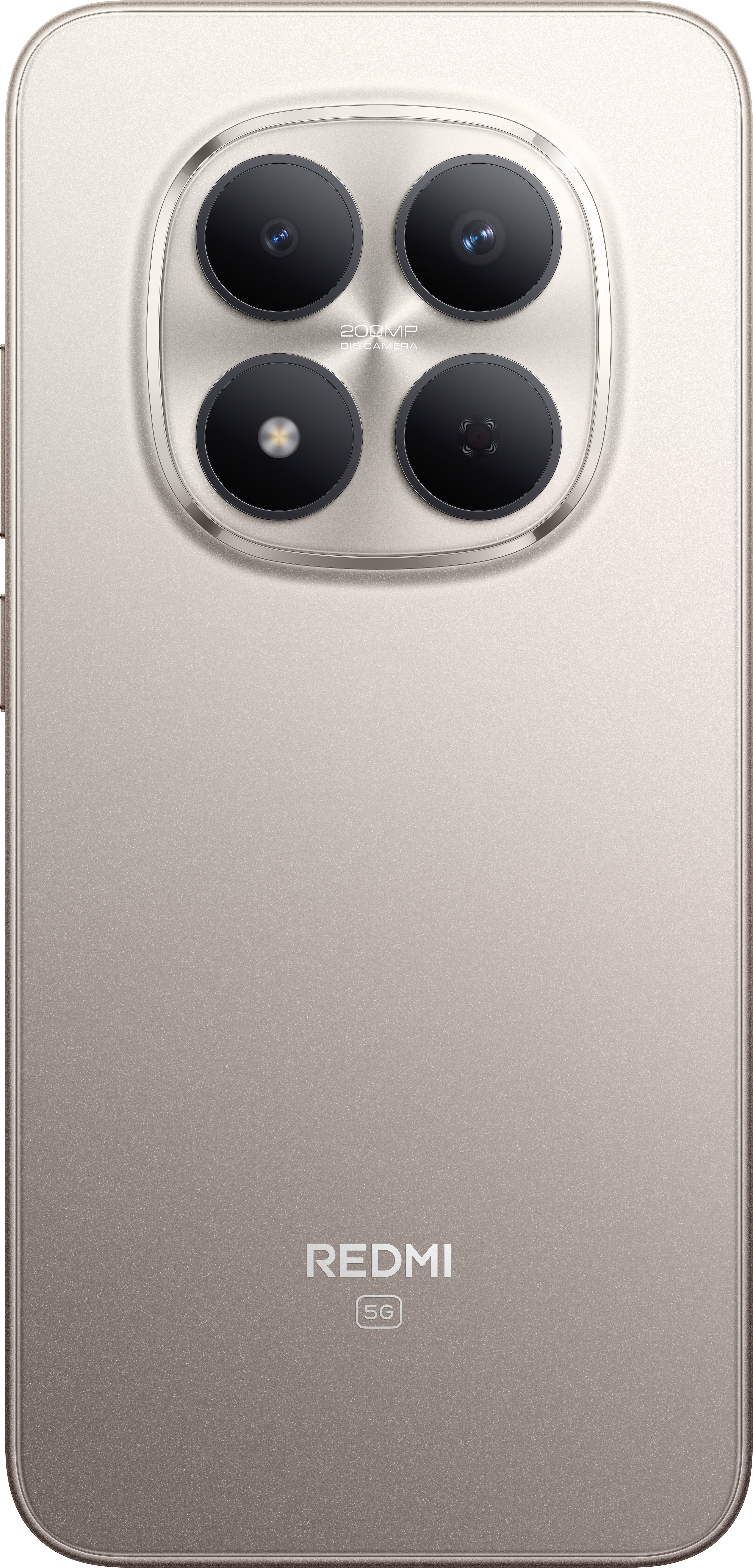 Die Rückseite eines Smartphones mit Quad-Kamera und dem Redmi-Logo.