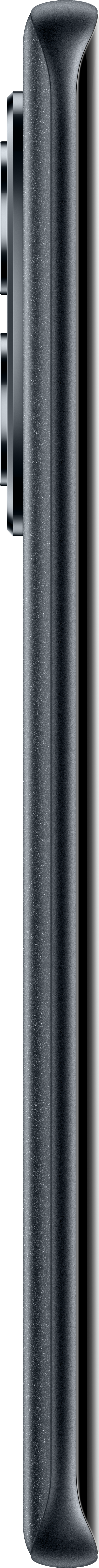 Vue latérale d'un smartphone gris foncé. Le cadre est texturé. Un ensemble de caméras est visible à gauche.