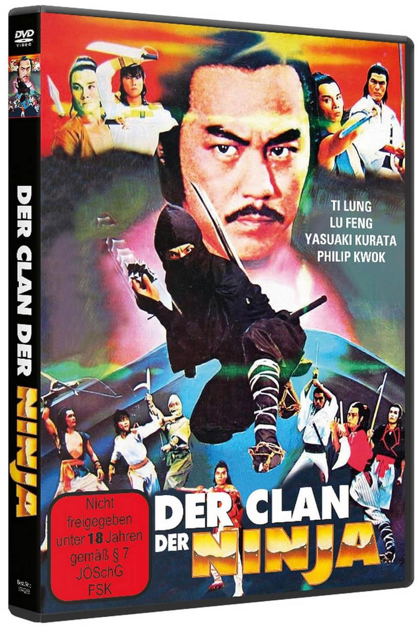 DVD-Cover. Ein Ninja mit Schwert steht im Zentrum, im Hintergrund befinden sich mehrere weitere Personen.