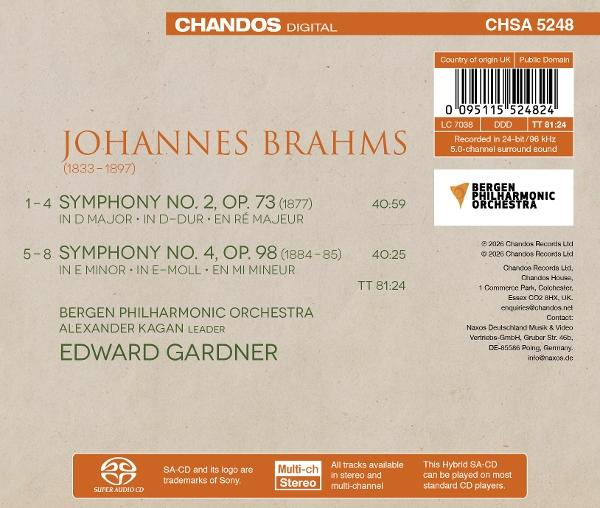 CD-Cover. Titel: Johannes Brahms. Orchester: Bergen Philharmonic. Dirigent: Edward Gardner. Barcode, Logos und Text vorhanden.