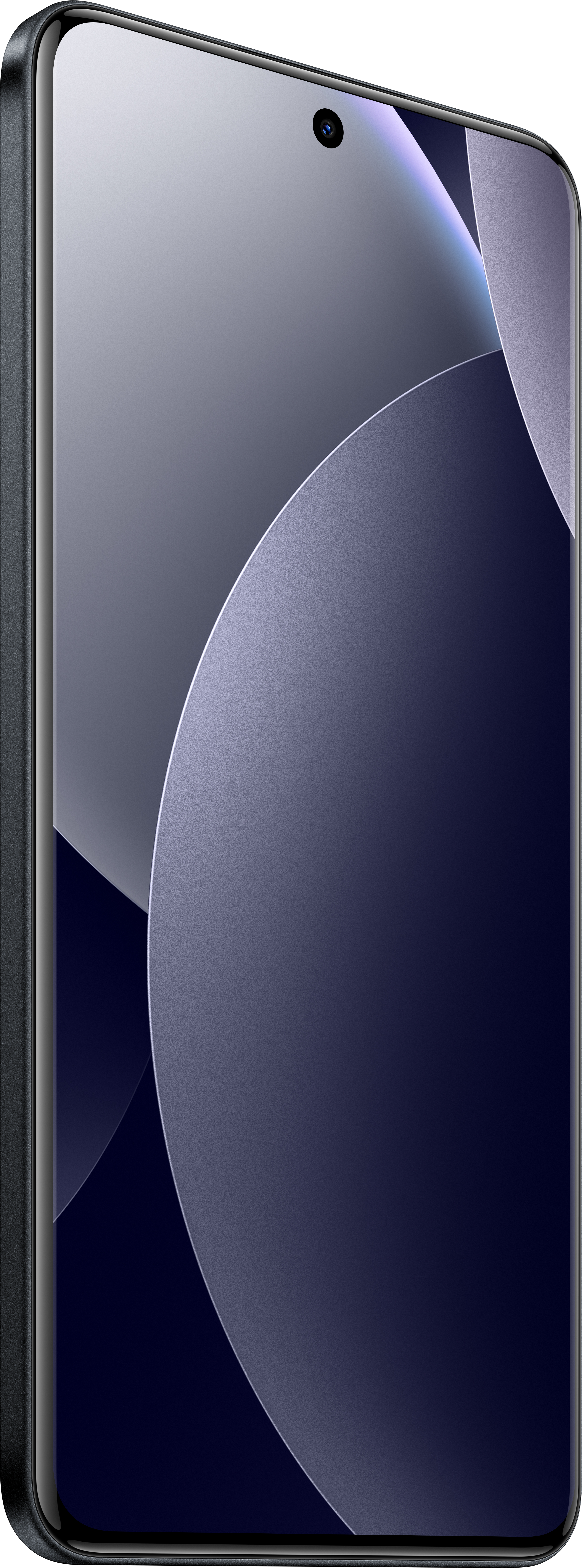 Ein Smartphone mit einem gebogenen Bildschirm. Es hat einen schwarzen Rahmen, eine Kamera und einen dunkelblauen Farbverlauf.
