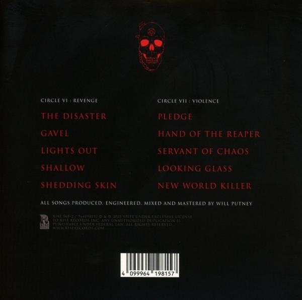 Albumcover mit rotem Totenkopf oben. Listet Songtitel und Produktionskredite auf. Schwarzer Hintergrund. Barcode unten.