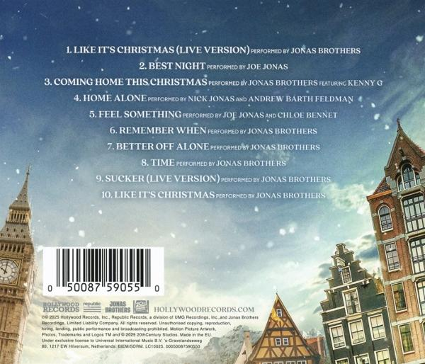 CD-Cover mit Winterszene. Listet Songs von Jonas Brothers, Joe Jonas. Zeigt Gebäude und den Big Ben.