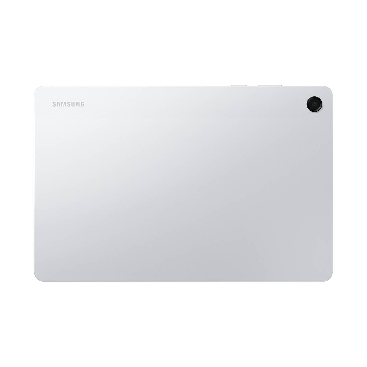 Beyaz bir Samsung tabletin arkası. Sağ üstte bir kamera ve sol üstte Samsung logosu var.