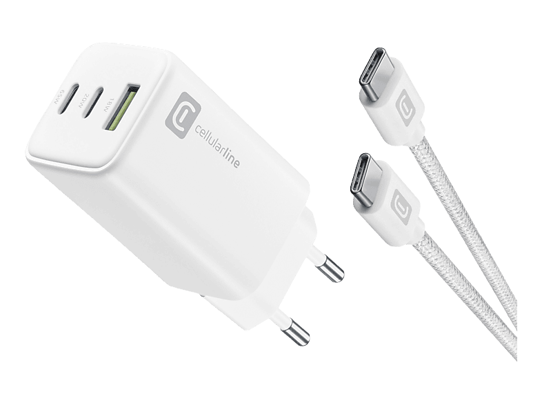 CELLULARLINE 65W Kit Netzladegerät mit USB-C auf Kabel Universal, Weiss