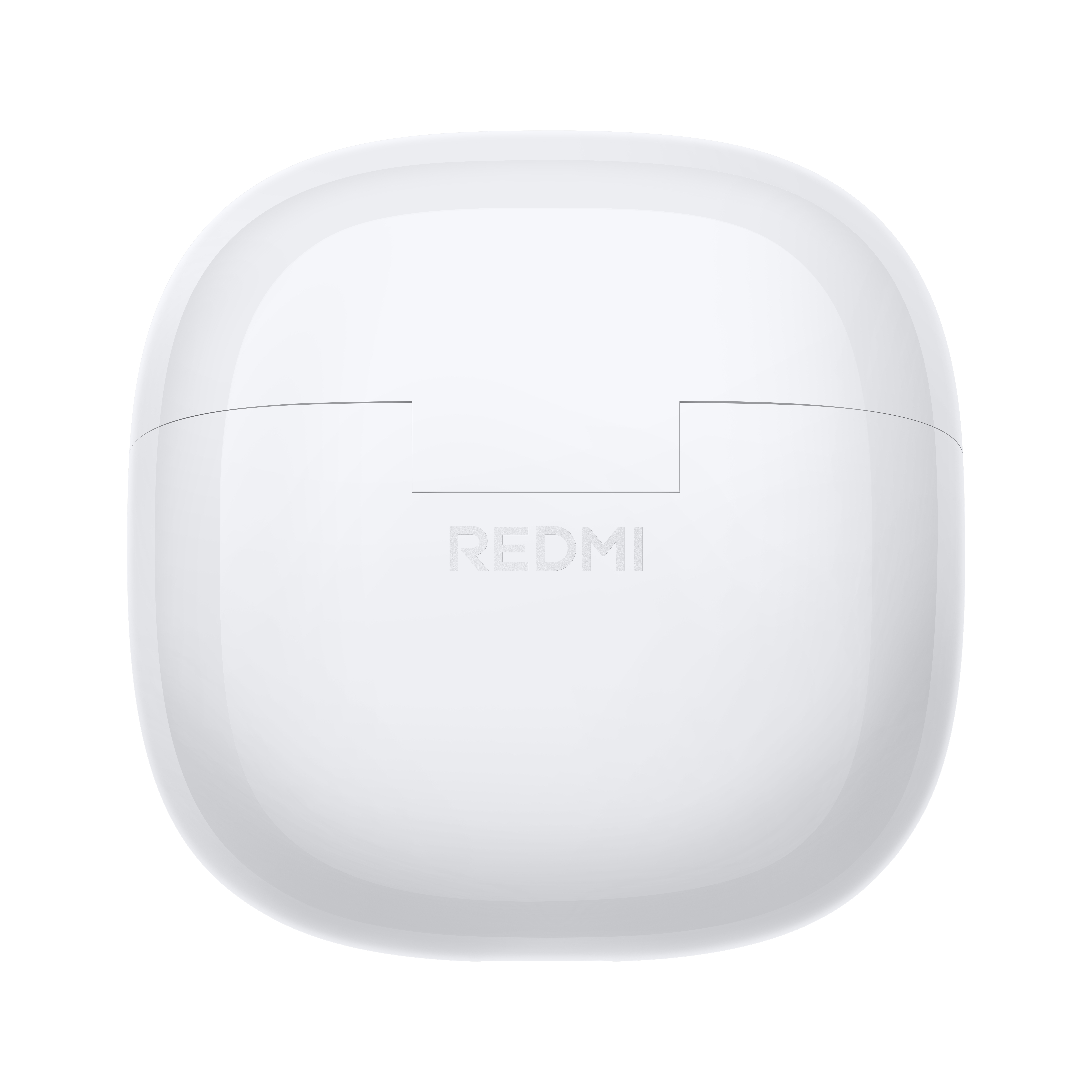 Ein weißes Redmi-Kopfhörer-Etui steht vor einem weißen Hintergrund. Der Markenname ist sichtbar.