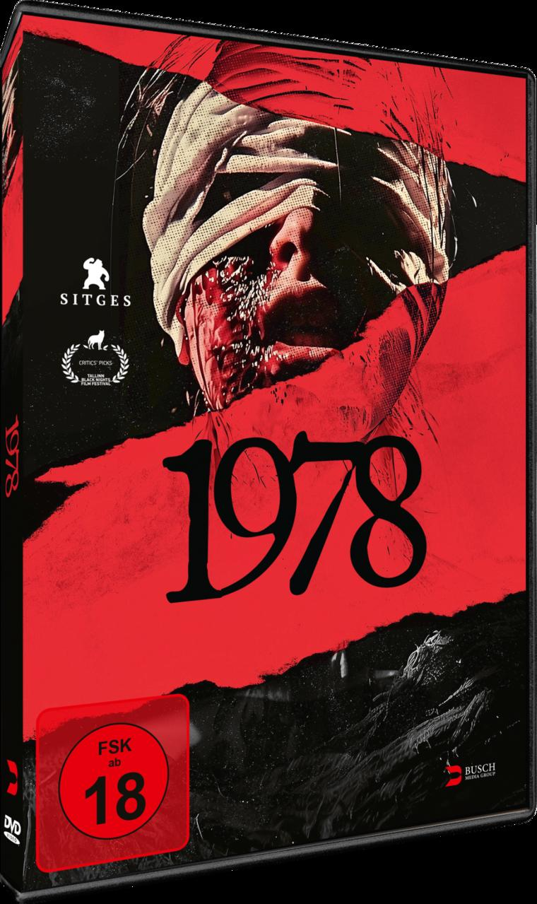 DVD-Cover für '1978'. Zeigt ein mit Bandagen umwickeltes Gesicht, bedeckt mit Blut. Roter Hintergrund mit schwarzem Text und Logo.