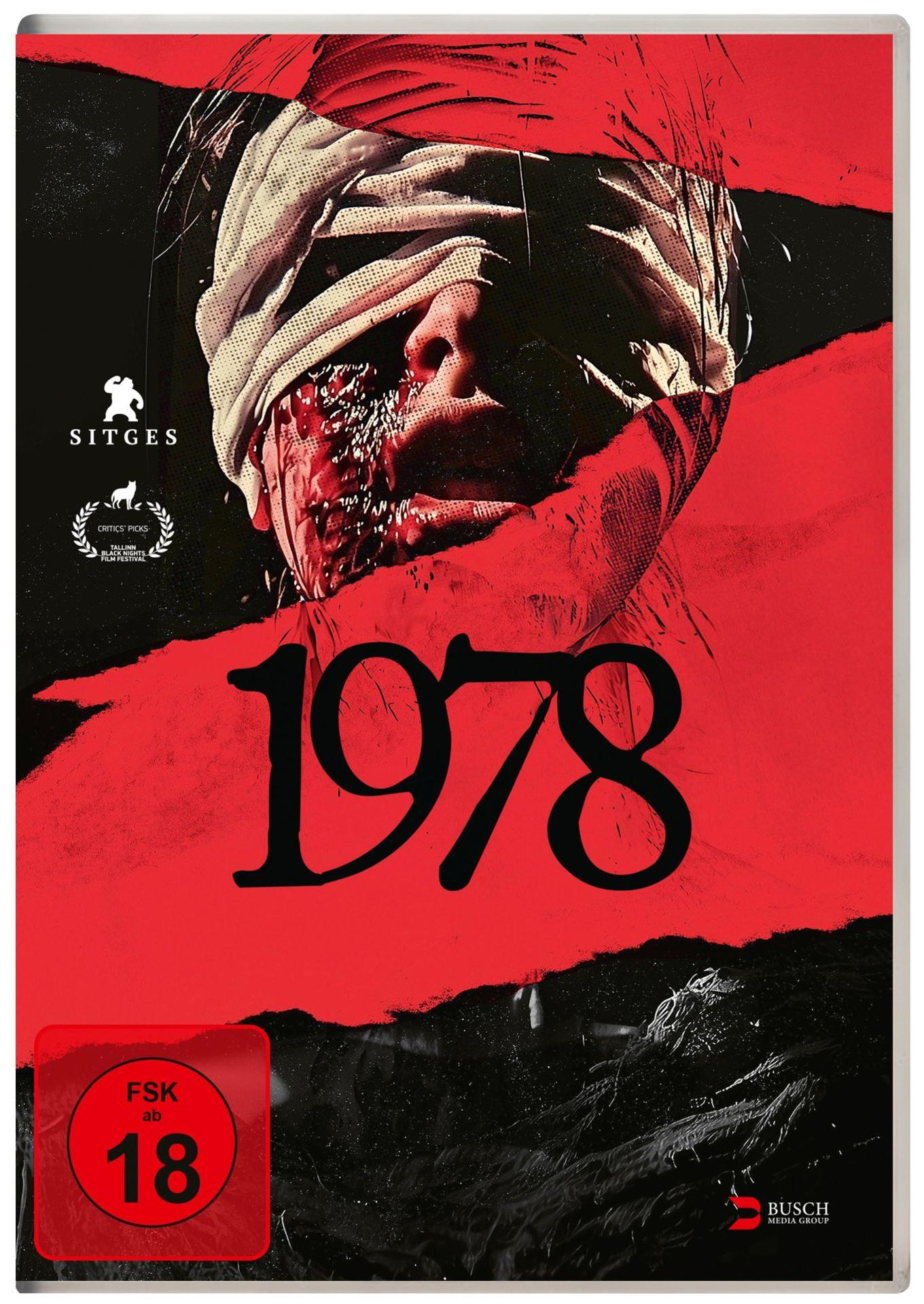 Filmposter mit einer Person, die mit Bandagen und Blut bedeckt ist. Roter Hintergrund mit der Zahl 1978. Logos und Altersfreigabe vorhanden.