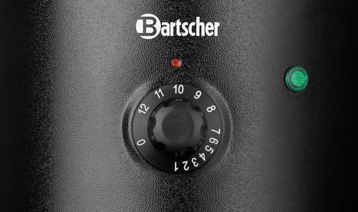 Nahaufnahme eines Bartscher-Geräts. Es hat einen Drehregler mit den Zahlen 0-12, ein rotes und ein grünes Licht. Der Hintergrund ist schwarz.