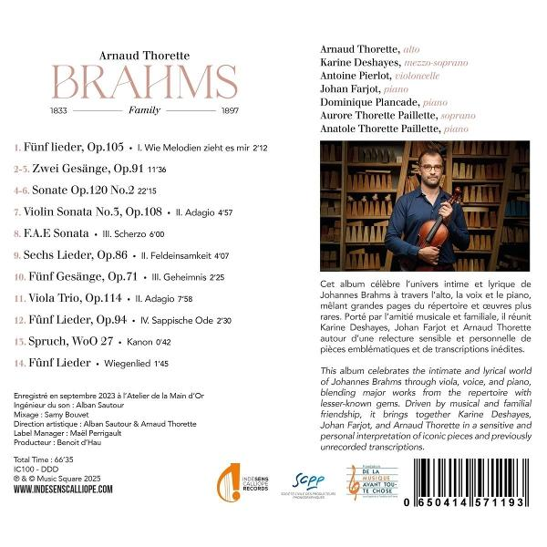 Albumcover: Mann mit Geige, Text über Brahms-Musik, Namen von Musikern, Noten und Logo des Musiklabels.