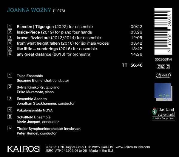 CD-Cover. Schwarzer Hintergrund mit weißem Text. Listet Musikkompositionen, Interpreten und einen Barcode auf. Enthält Logos und Urheberrechtsinformationen.