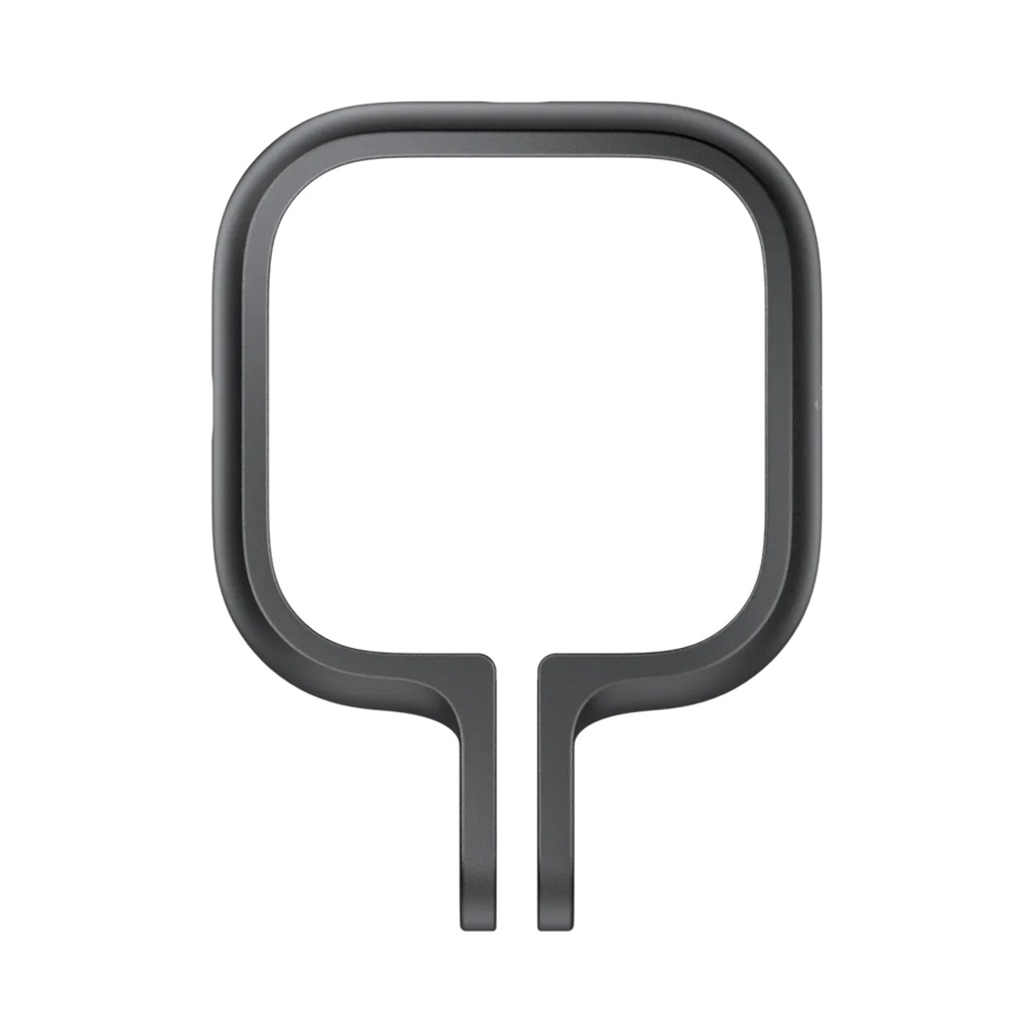 Uno strumento grigio scuro, simile a un quadrato con un manico, è centrato su uno sfondo bianco. È uno strumento per la rimozione della scheda SIM.